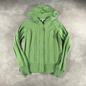 Vintage Women’s Cherokee Acrylic Green Casual Texture Hooded Snap Sweater